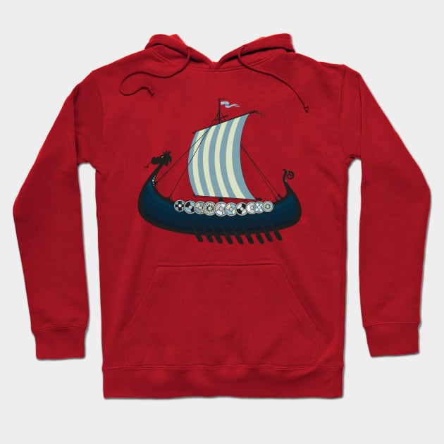 Blue viking ship Hoodie by mangulica